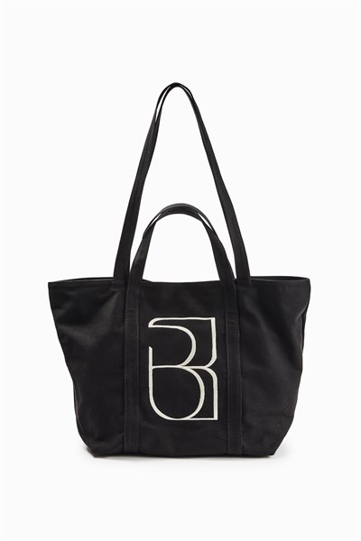 Siyah Kanvas Maxi Tote Çanta