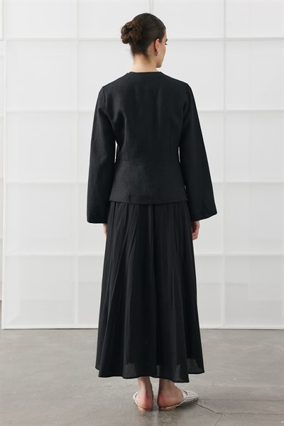 Siyah Keten Blazer Detaylı Elbise