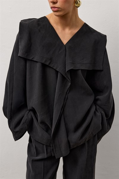 Siyah Kimono Form Hafif Dökümlü Takım