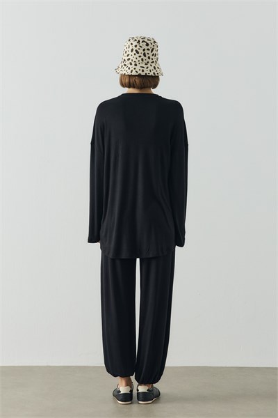 Siyah Oversize Uzun Kol Basic Body