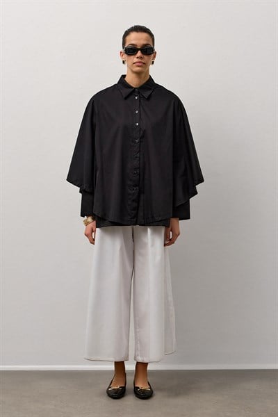 Siyah Pelerin Poplin Gömlek