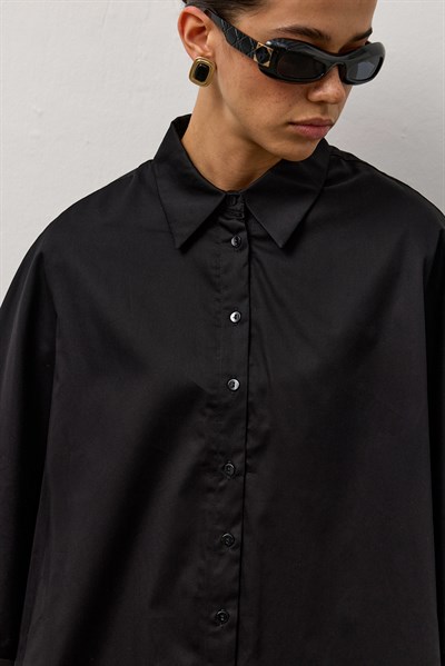 Siyah Pelerin Poplin Gömlek