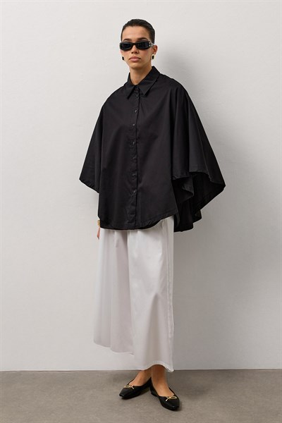 Siyah Pelerin Poplin Gömlek