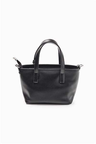 Siyah Püskül Detaylı Mini Tote Çanta