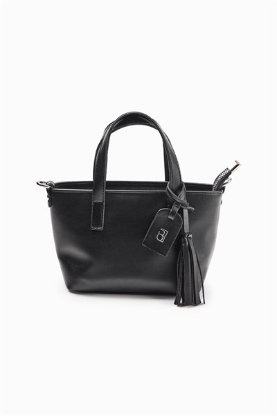 Siyah Püskül Detaylı Mini Tote Çanta