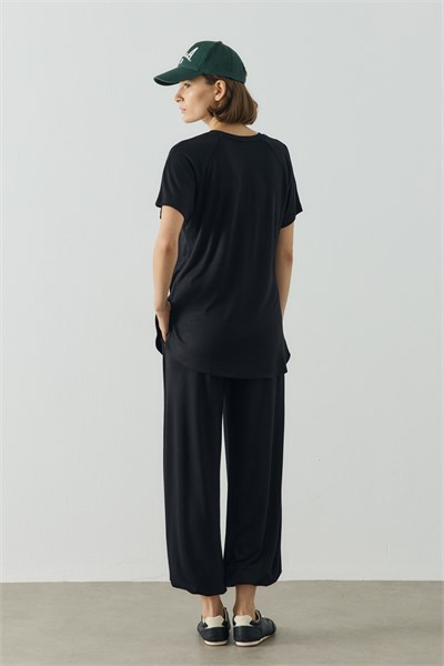Siyah Reglan Kol Basic Kısa Kol Body