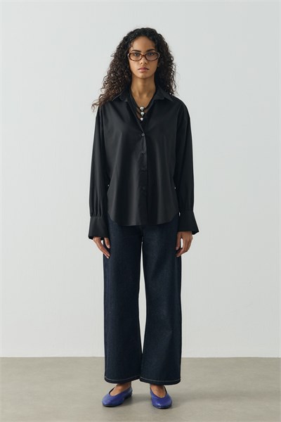 Siyah Relaxed Fit Basic Gömlek