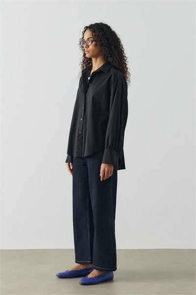 Siyah Relaxed Fit Basic Gömlek