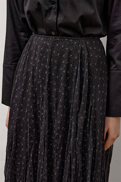 Siyah Şifon Desenli Etek