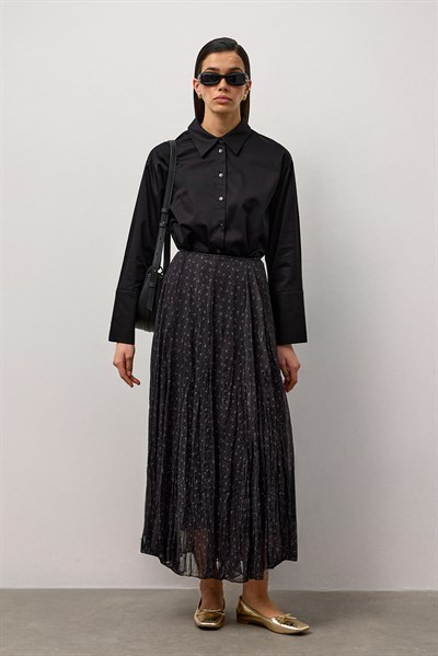 Siyah Şifon Desenli Etek