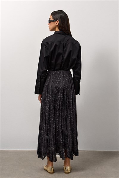 Siyah Şifon Desenli Etek
