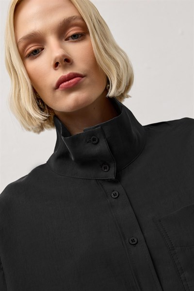 Siyah Tek Cepli Oversize Gömlek