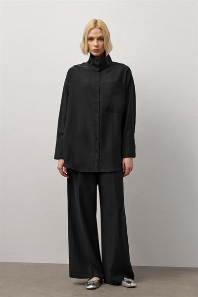Siyah Tek Cepli Oversize Gömlek
