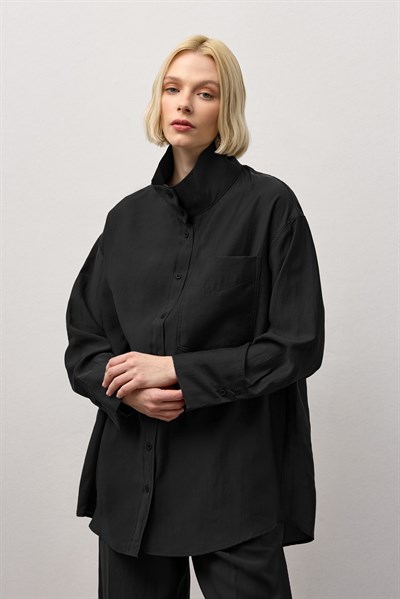 Siyah Tek Cepli Oversize Gömlek