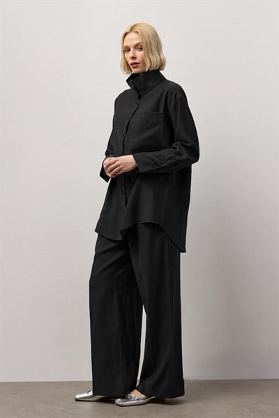 Siyah Tek Cepli Oversize Gömlek