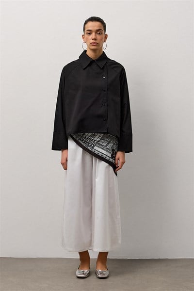 Siyah Yandan Düğmeli A Form Gömlek