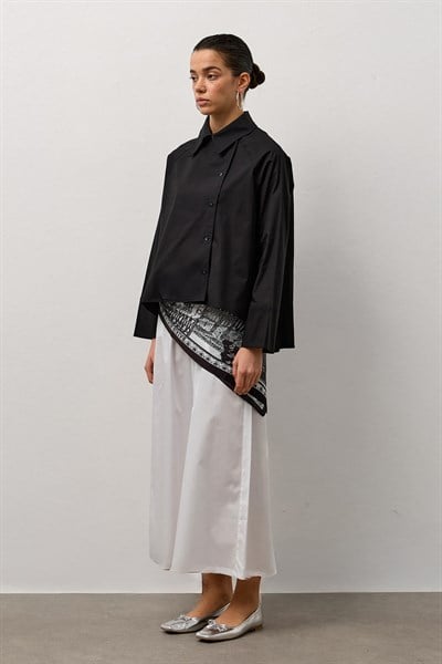 Siyah Yandan Düğmeli A Form Gömlek