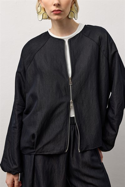 Siyah Zip Hafif Bomber Ceket