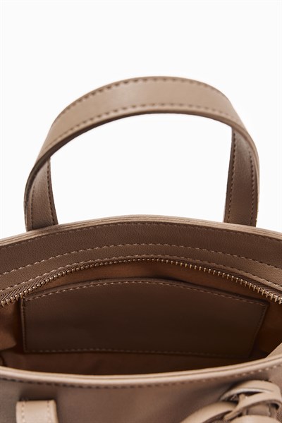 Sütlü Kahve Püskül Detaylı Mini Tote Çanta