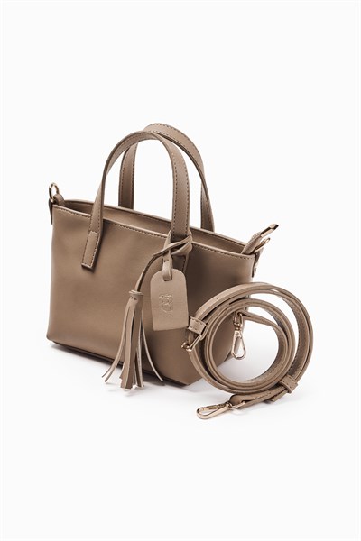 Sütlü Kahve Püskül Detaylı Mini Tote Çanta