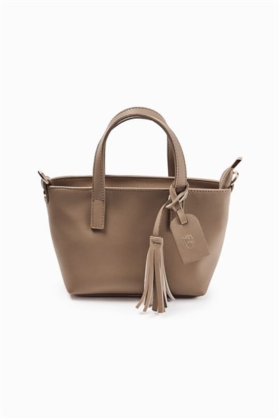 Sütlü Kahve Püskül Detaylı Mini Tote Çanta