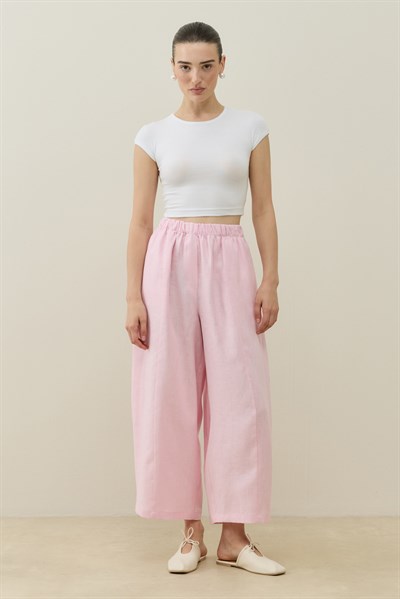 Toz Pembe Barrel Fit Keten Pantolon