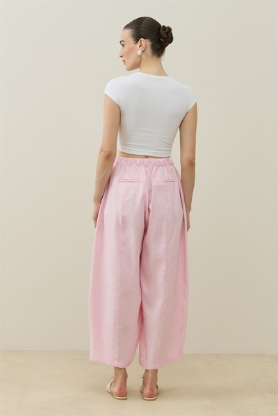Toz Pembe Barrel Fit Keten Pantolon