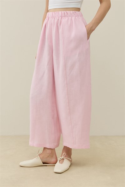 Toz Pembe Barrel Fit Keten Pantolon