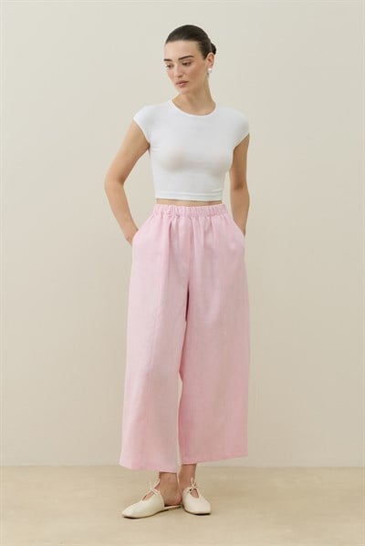 Toz Pembe Barrel Fit Keten Pantolon