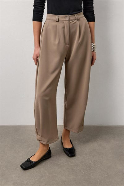 Vizon Pile Detaylı Rahat Kesim Duble Paça Pantolon