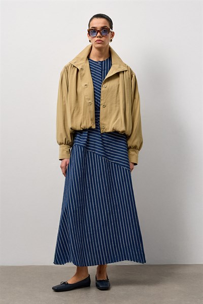 Yağ Yeşili Balon Kol Bomber Ceket