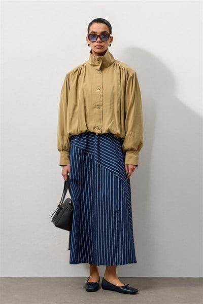 Yağ Yeşili Balon Kol Bomber Ceket