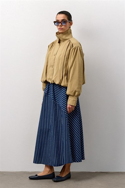 Yağ Yeşili Balon Kol Bomber Ceket