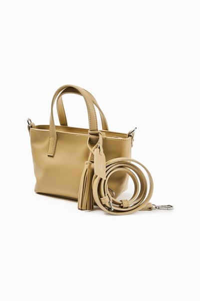 Yağ Yeşili Püskül Detaylı Mini Tote Çanta