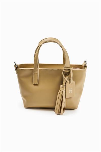 Yağ Yeşili Püskül Detaylı Mini Tote Çanta