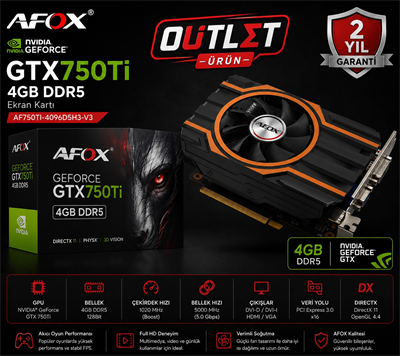 AFOX GEFORCE GTX750TI 4GB DDR5 Ekran Kartı AF750TI-4096D5H3-V3