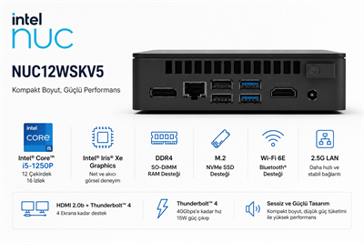 ASUS NUC12 Pro Slim Kit - Intel® Core™ i5-1250P - Intel vPro - Barebone (RAM Yok, Disc Yok) FreeDOS Mini Masaüstü PC - NUC12WSKV5