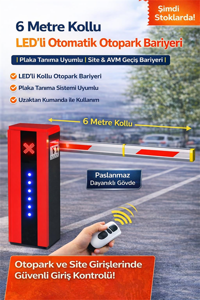 AVAX MC6 LED’li 6 Metre Kollu Otomatik Otopark Bariyeri | Uzaktan Kumandalı | Site & AVM Araç Giriş Sistemi