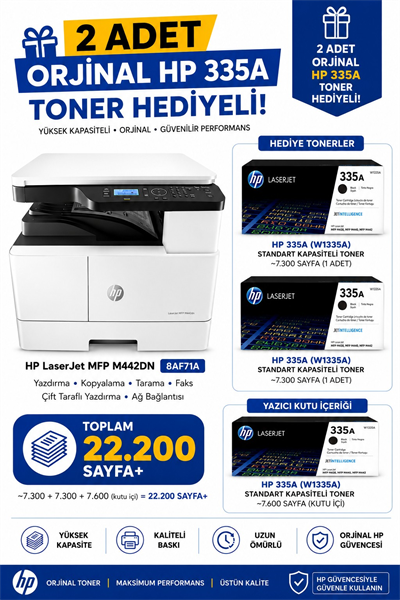 HP A3 LaserJet MFP M442DN 8AF71A 2K Siyah Çok Fonksiyonlu Lazer Yazıcı Usb-Ethernet-Kablosuz (2 Adet Toner Hediyeli)