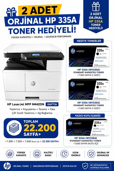 HP A3 LaserJet MFP M442DN 8AF71A Siyah Çok Fonksiyonlu  Wi-Fi Lazer Yazıcı ATS2 (2 Adet Toner Hediyeli)
