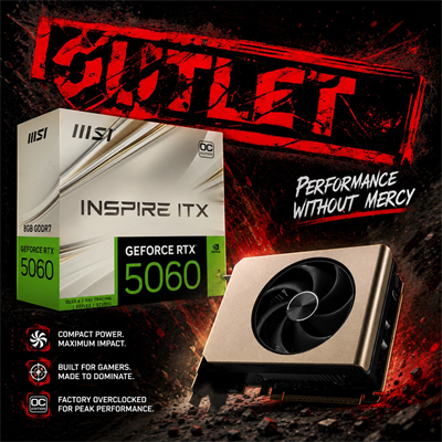 Msı VGA Geforce Rtx 5060 8g Inspıre Itx Oc RTX5060 8gb Gddr7 128B DX12 Pcıe 5.0 X16 (3xdp 1xhdmı)
