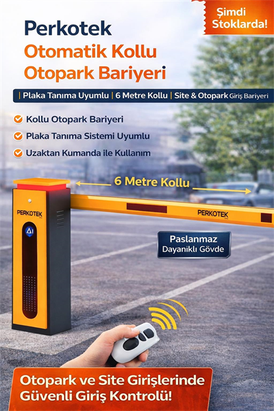 Perkotek 6 Metre Kollu Otomatik Otopark Bariyeri | Plaka Tanıma Uyumlu | Uzaktan Kumandalı Site Giriş Bariyeri