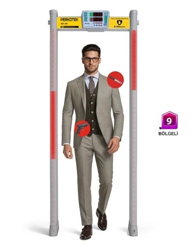 PERKOTEK SEC 250 Metal Kapı Dedektörü | 9 Bölgeli Üst Arama Dedektörü | Güvenlik Kapısı