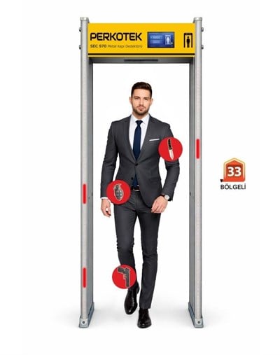PERKOTEK SEC 970 Metal Kapı Dedektörü | 33 Bölgeli Üst Arama Dedektörü | Profesyonel Güvenlik Kapısı
