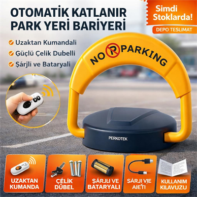 Perkotek Uzaktan Kumandalı Otomatik Park Bariyeri — Şarjlı, Katlanır, Çelik Dübel Dahil