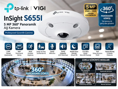TP-Link VIGI InSight S655I 5MP 360° Panoramik PoE Yapay Zekâ Destekli Çift Yönlü Sesli IP Güvenlik Kamerası