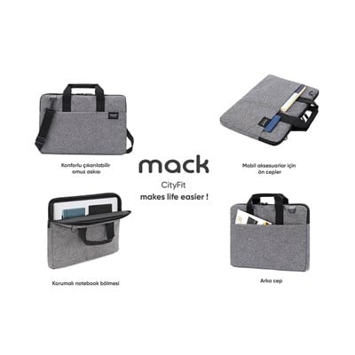 MACK MCC-702 14.1 City Fit Eco Notebook Çantası Gri