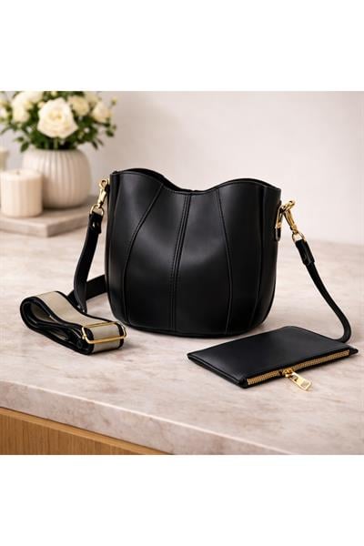 Kadın Cüzdan Detaylı Kova (Bucket) Model El ve Omuz Çantası