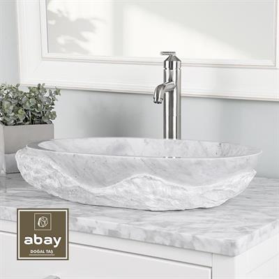 Beyaz Mermer Tasarım Patlatma Elips Lavabo