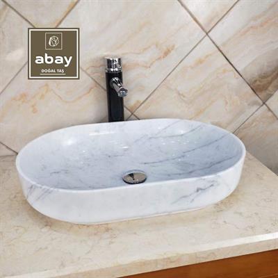 Muğla Beyaz Mermer Oval Köşe Lavabo
